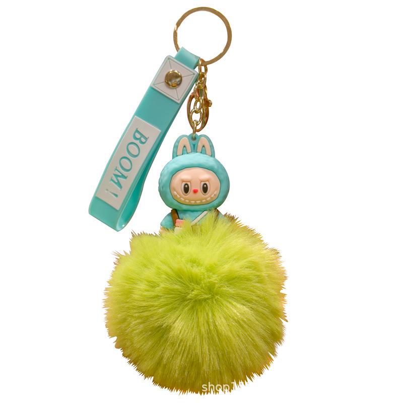 Water Cup Labubu Keyring - Cute Little Sheep Doll Backpack Pendant Gift for Students Pink Fluffy Water Cup Labubu