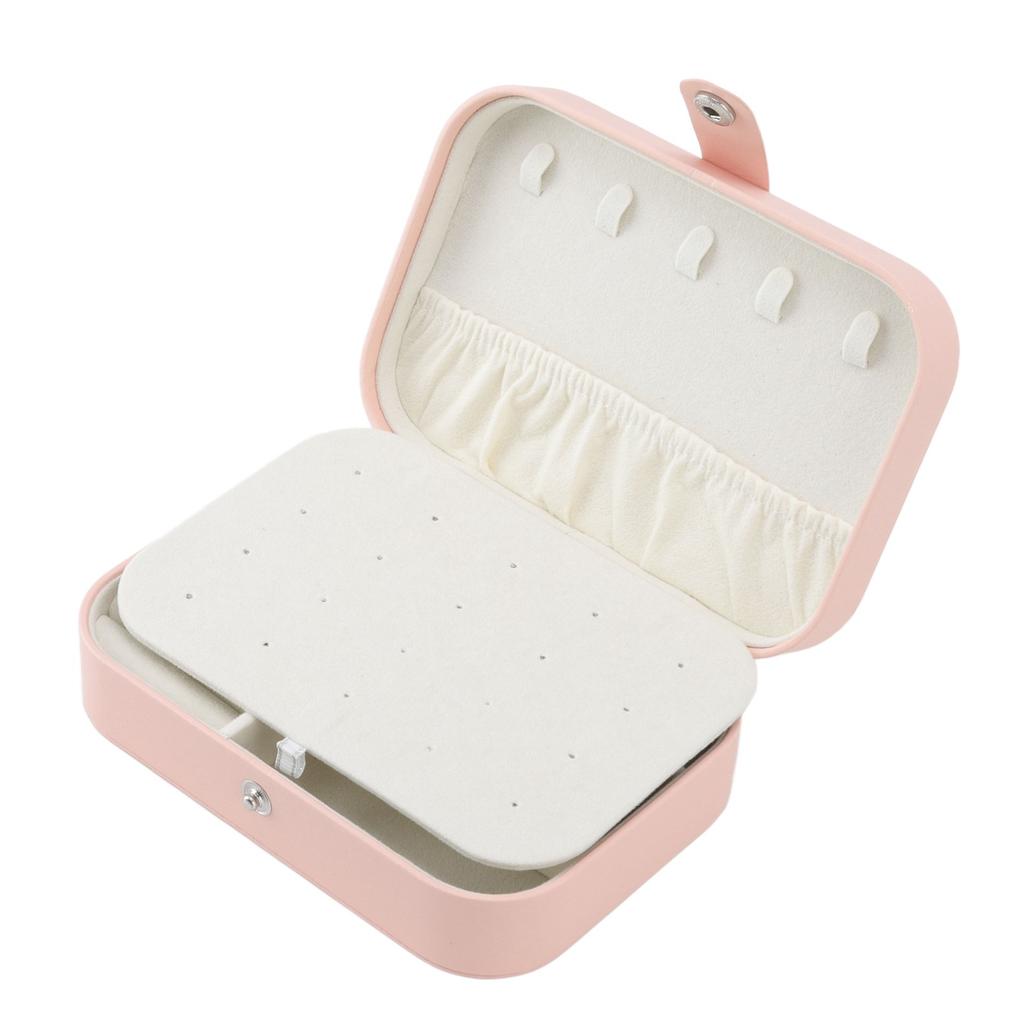 Jewelry Case Portable Beautiful Pink Necklace Ring Ear Stud Storage Box Adjustment Leather Travel