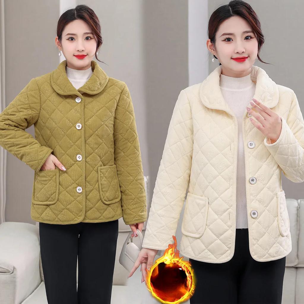 Winter Plus Velvet Thickened Plus Velvet Padded Jacket Plus Size Women's Crystal Velvet Padded Jacket Solid Color Warm Padded Jacket