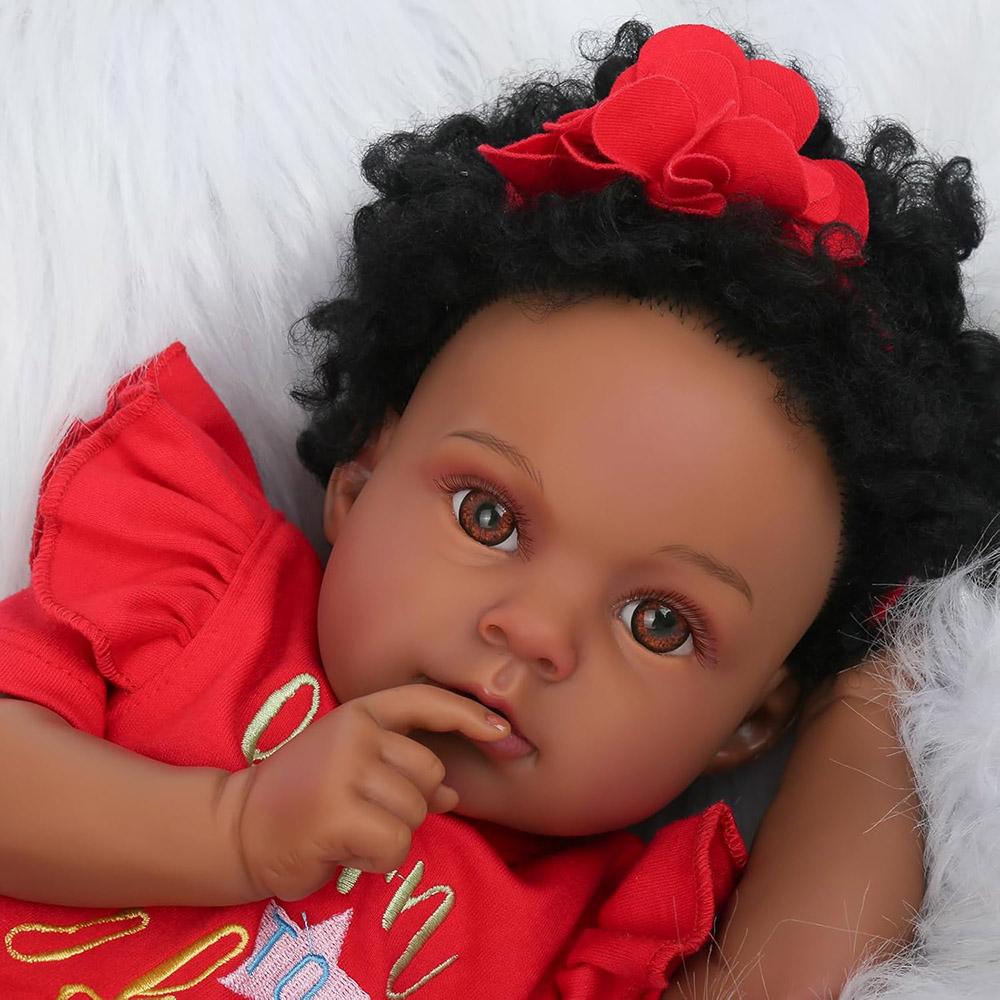 50cm Baby Doll Like Real Reborn Black Girl Realistic Painted Babies Silicone Vinyl African American Soft Cloth Body Rooted Hair
