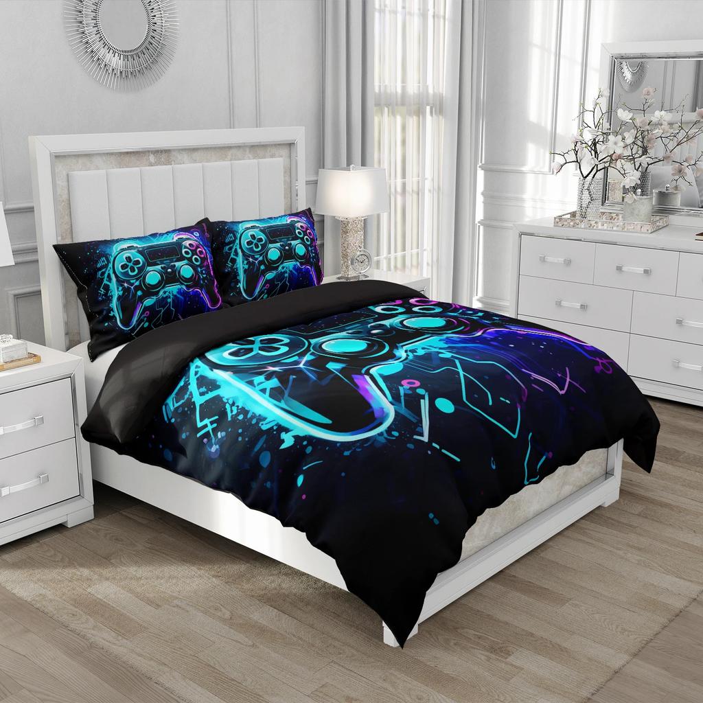 Game King Queen Duvet Cover 3D Black Game Handle Bedding Set For Kids Teens Boys Man Gamer Bedroom Decor Quilt Cover Pillowcase