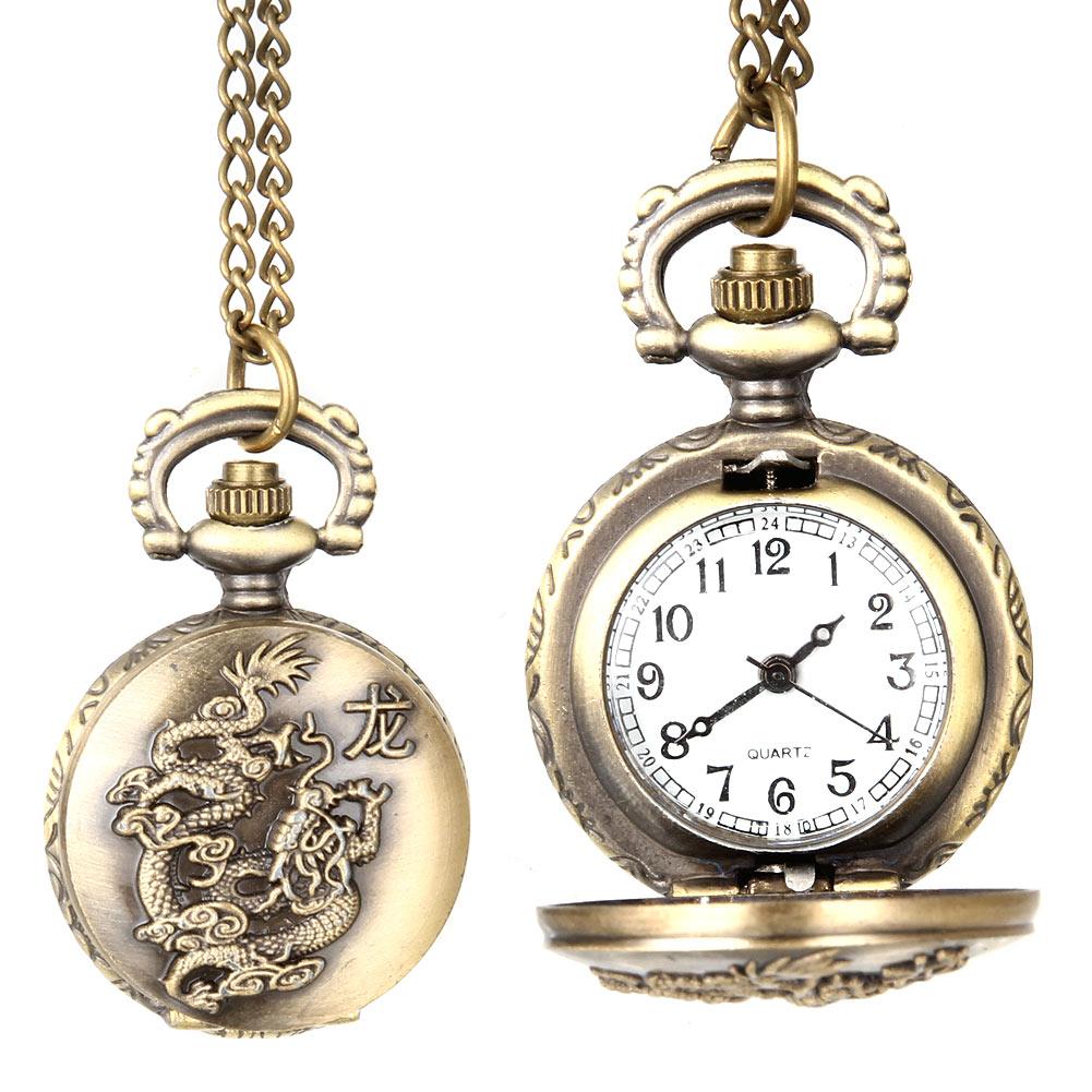 Retro Fashion Pocket Watch For Men Women Bronze Quartz Pocket Watch Alloy Hollow Gear Carved Case With Chain