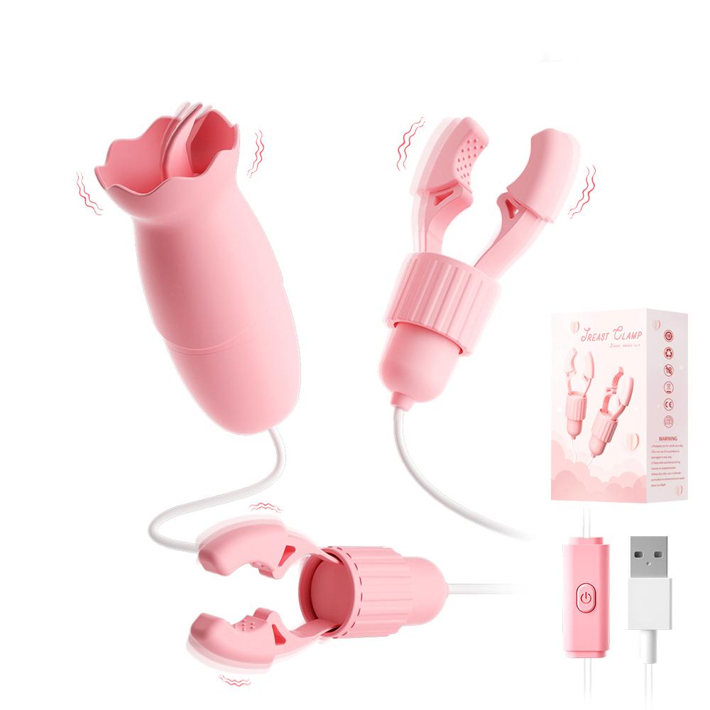 Nipple Clamps Vibrator Breast Massage Female Maturbator Tongue Licking Sucking Vibrating Clit Stimulator Sex Toy For Adult Wome