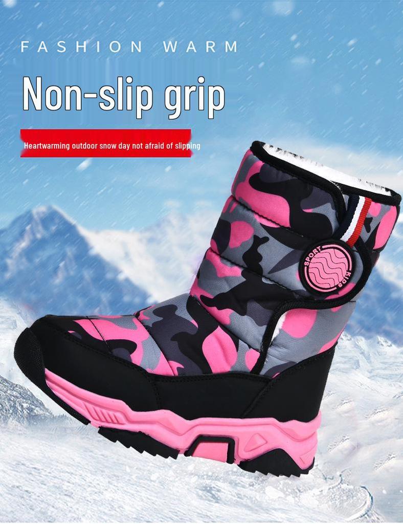 Kids' Winter Snow Boots - Warm, Velvet-Lined, Anti-Slip Leather Shoes for Outdoors