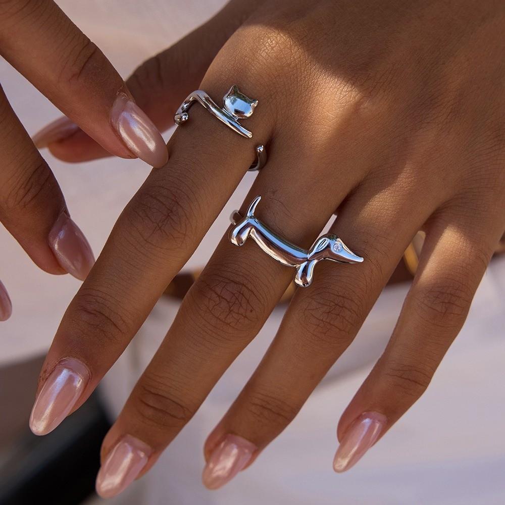 Lines Dog Ring Cartoon Women Jewelry Fashion Opening Ring Party
