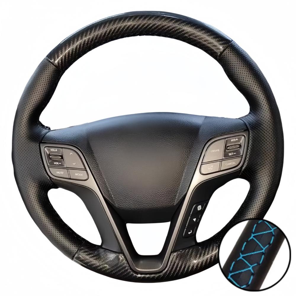 Hand Stitched Black Perforated Non-slip Carbon Fiber Leather 2013-2015 IX45 Steering Wheel Cover For Hyundai Santa Fe