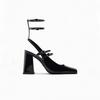 2025 spring new product black ankle strap patent leather thick heel bag head sandals square head single shoes women's Mary Jane high heels