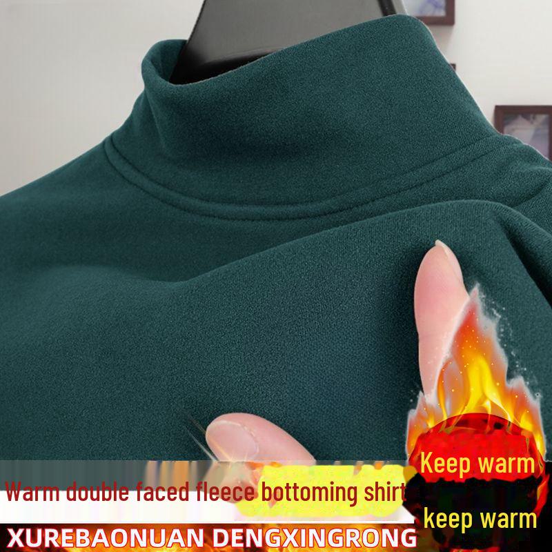 Men's Warm Half Turtleneck Long-Sleeve Shirt with Velvet Lining for Autumn/Winter