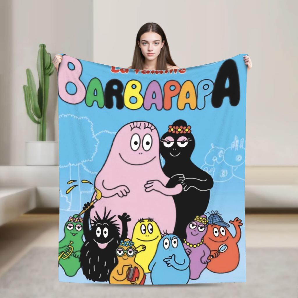Barbapapa Barbamama Family  Flannel Blankets  Warm Throw Blanket for Bedroom Travel Pattern Bedspread Sofa Bed Cover