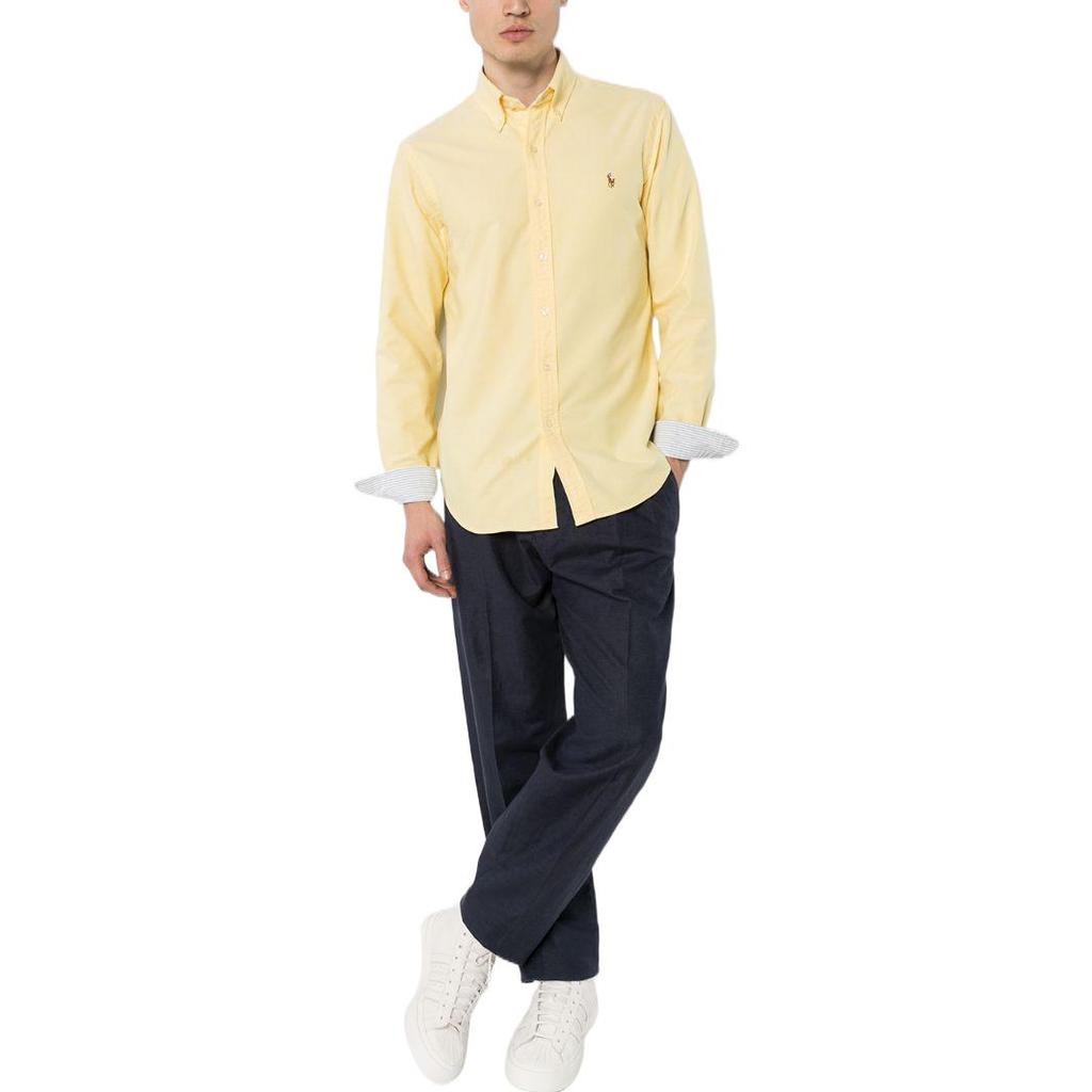 Polo Ralph Lauren SS22 Solid Color Straight Fit Small Logo Embroidered Casual Long Sleeve Shirt Men Shirts Yellow 710792161-004