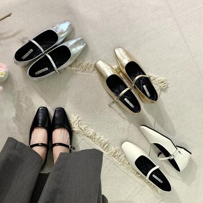 Srebrne buty typu Mary Jane na niskim obcasie, buty damskie, spódnica wiosenna, delikatne buty wieczorowe