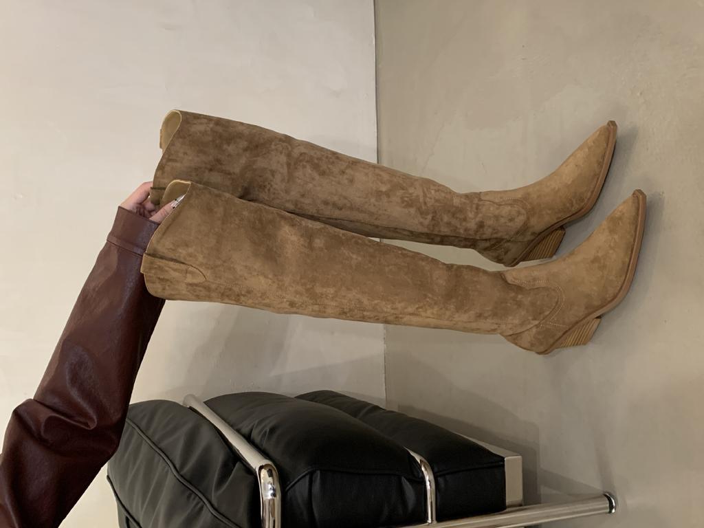 Autumn and Winter New Boots Children 2025 European and American New Thick Heel Pointed Suede Elastic Thin Boots Leg Over Knee Boots