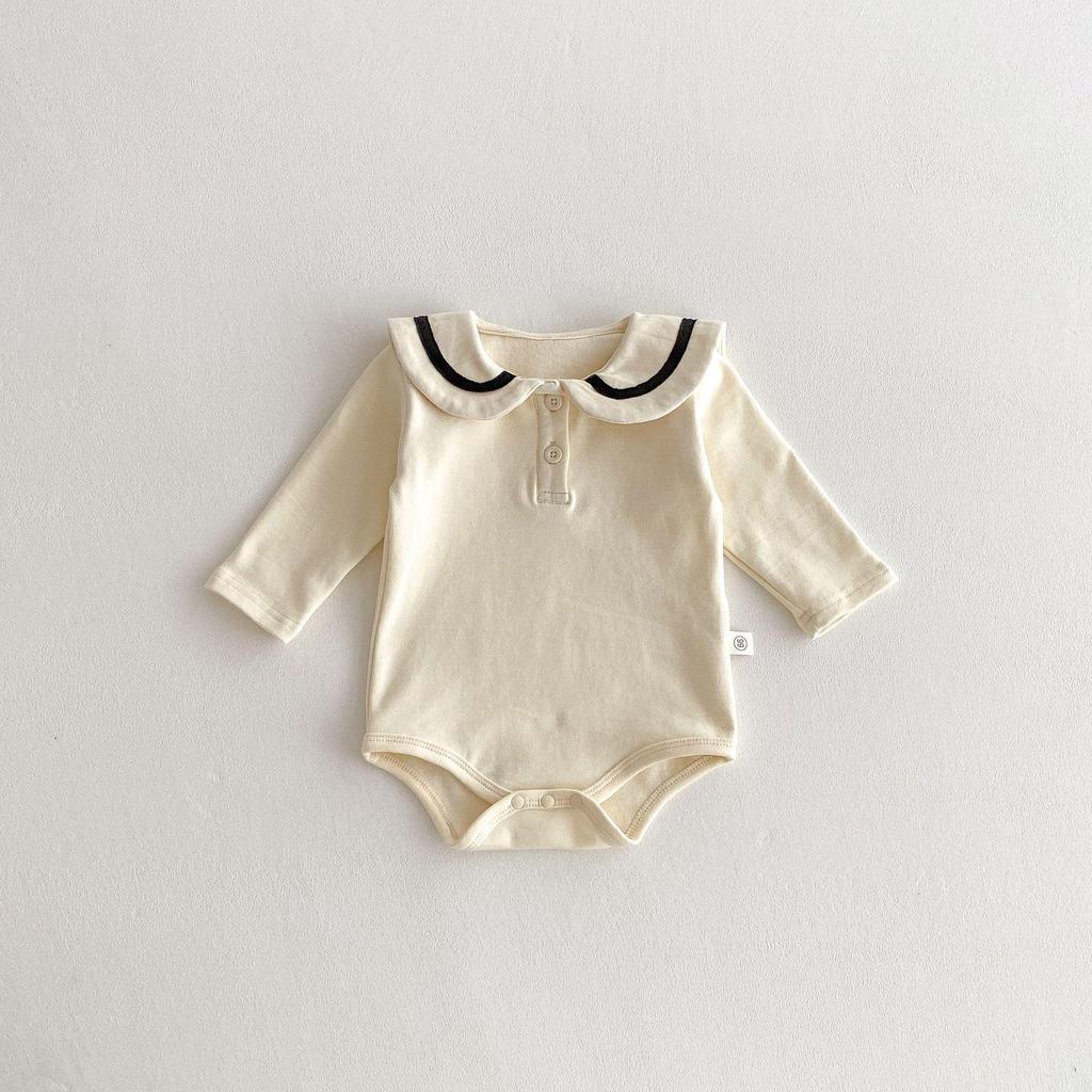Korean Children's Spring/Autumn Lapel Romper - Cute Baby College Style Long-Sleeve Outfit.
