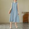 2026 New Summer Casual Sleeveless Cotton Linen Dress - Slimming, Loose Fit, Solid Color
