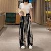 Pantaloni Casual Vintage Elastici a Vita Alta Ampi con Stampa Abbigliamento da Donna Moda Estiva Allacciati Cuciti Ampi a Gamba Larga