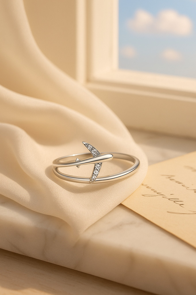 WOSTU 925 Sterling Silver Platinum Letadlo Dvouvrstvé prsteny Ženy Lesklý Zirkon Letecký prsten Party Šperky Dívka Sváteční dárek