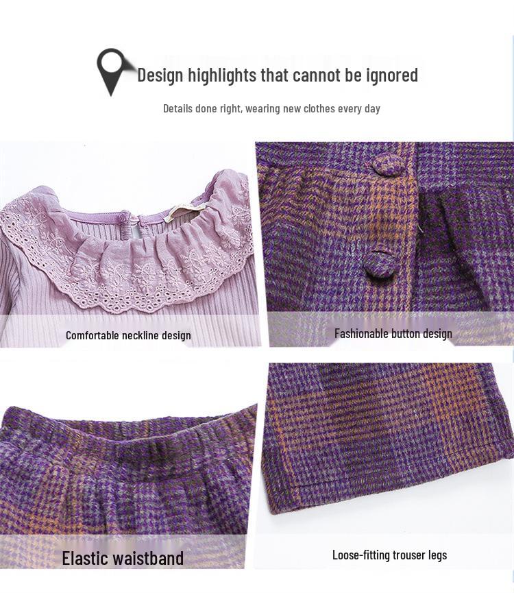 Girls' 2025 Spring Plaid Three-Piece Outfit - Korean-Style Fashion for Baby and Toddlers