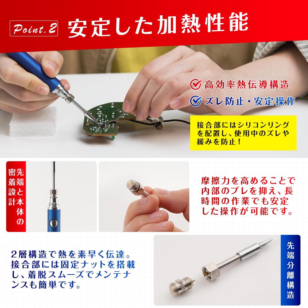 SEISSO Soldering Iron with 3 Tips, USB Rechargeable, Japanese Instruction Manual, Digital Display, Adjustable Temperature (180-450℃), Cordless, Portab