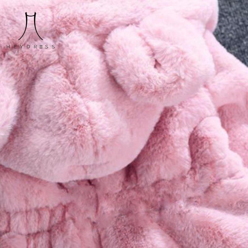 2023 Children Clothing Autumn Winter New Girl Children Imitation Fur Cotton-padded Jacket Ears Thickened Jacket Winter Fashion Warm Coat