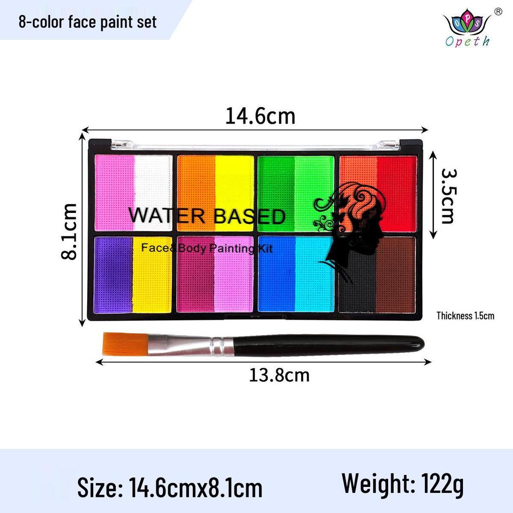8-Color Water-Based Face and Body Paint Palette for Halloween and Stage Makeup