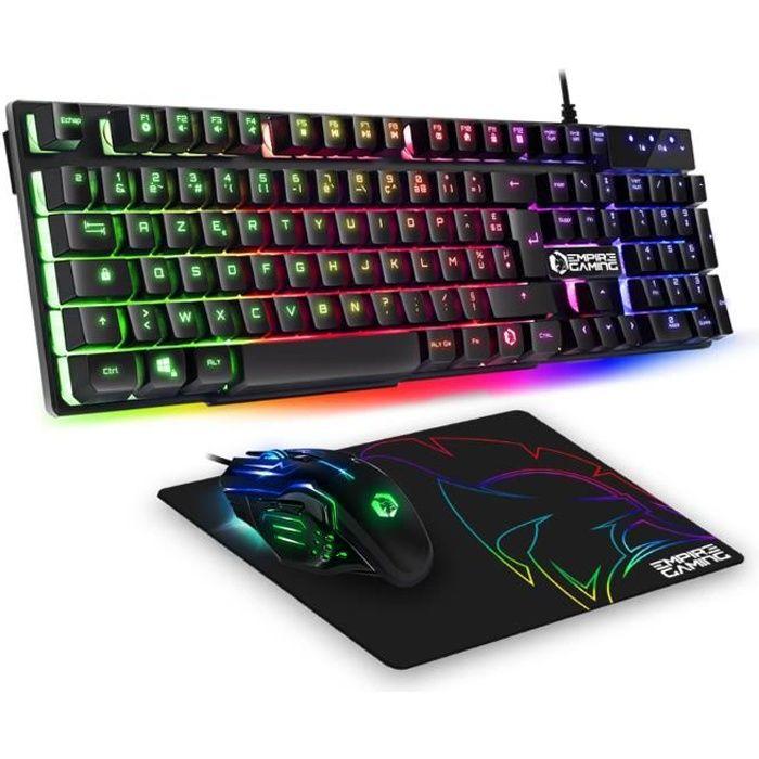 Pack 3 En 1 - EMPIRE GAMING - MK800 - Clavier Semi-mécanique RGB - Souris 2400 DPI - Tapis De Souris