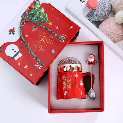 Christmas Mugs with Lid and Santa Claus Spoon Creative Planet Ceramic Cup Xmas Gift Coffee Cup Milk Cup Drinking For Home Office