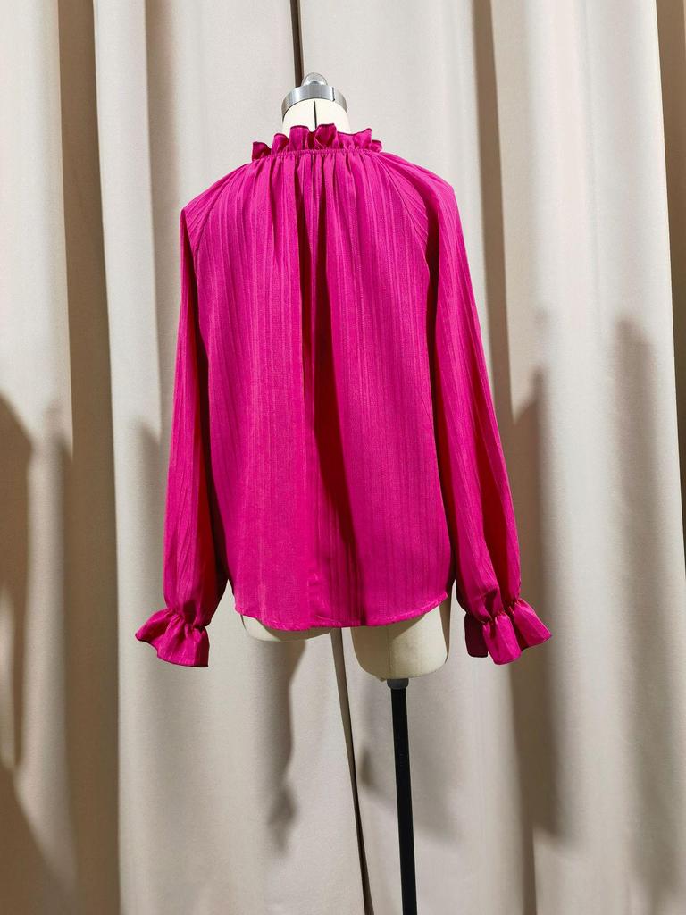2024 Spring/Summer Women's Solid Color Commuter Loose Long Sleeve Shirt with Ruffled Collar
