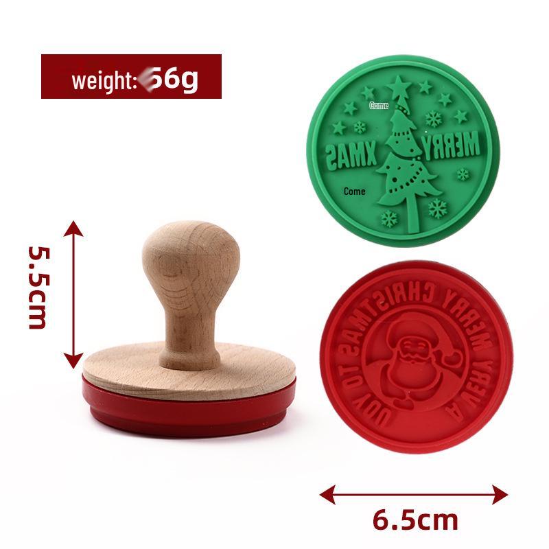 Christmas Cookie Stamp Mold Set with Wooden Handle - Santa Claus & Tree Designs, Silicone, Easy Release