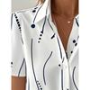 Women's Summer Striped Polka Dot Print Short Sleeve Button-Up Shirt - Elegant Lapel Collar, White Base with Blue and Black Patterns Shirt