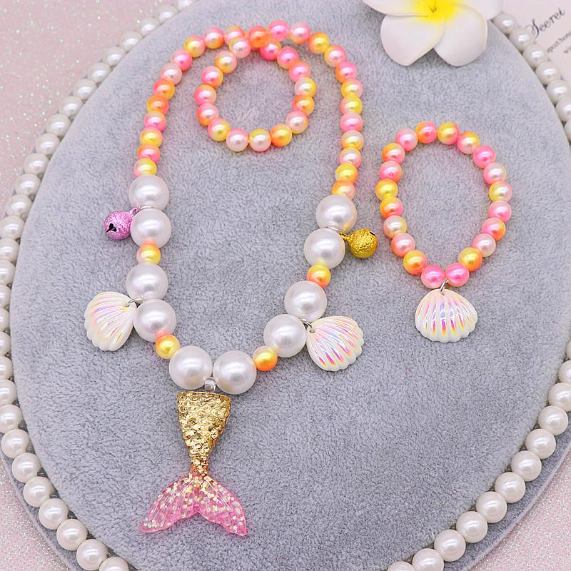 Pearl Necklace and Bracelet Set for Girls - Mermaid Theme Kids' Jewelry Accessories
