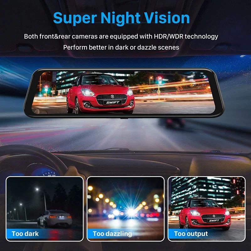 4K Front or Rear Camera 1080P Wireless Carplay Android Auto 9.66" Mirror Dash Cam for Car Dvr Video recorder Car Assecories