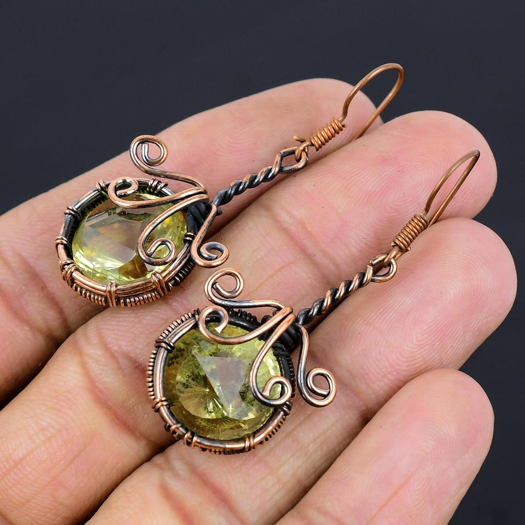 Lemon Topaz Earrings Gemstone Jewelry, 999 Copper Wire Wrapped Handmade Earrings, Latest Design Jewelry