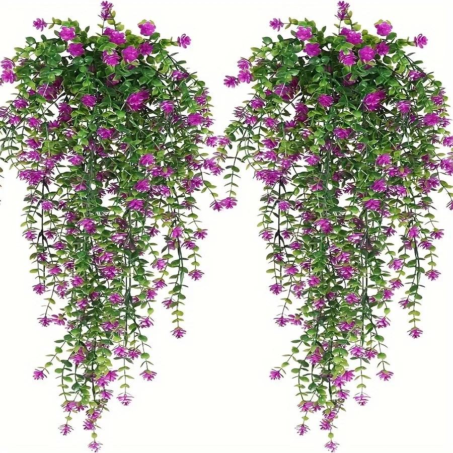 3 Stück, Künstliche Hängepflanzen Falsche Hängepflanze Faux Eukalyptusblatt Grünzeug Ranke Außen UV-Beständige Kunststoffpflanzen