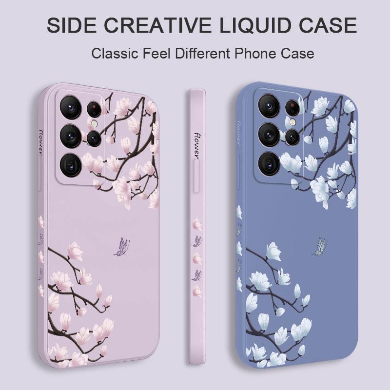 Good Luck Flower Phone Case For Samsung Galaxy S26 S25 S24 Plus Ultra Liquid Silicone Cover