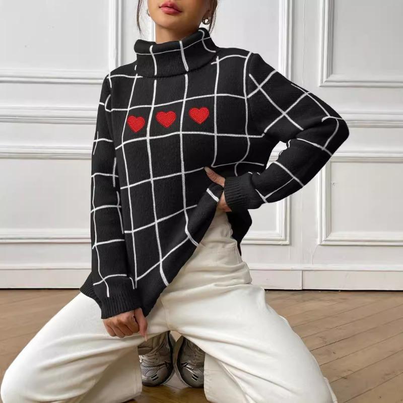 

Женский осенне-зимний свитер с контрастной клетчатой водолазкой S чёрный