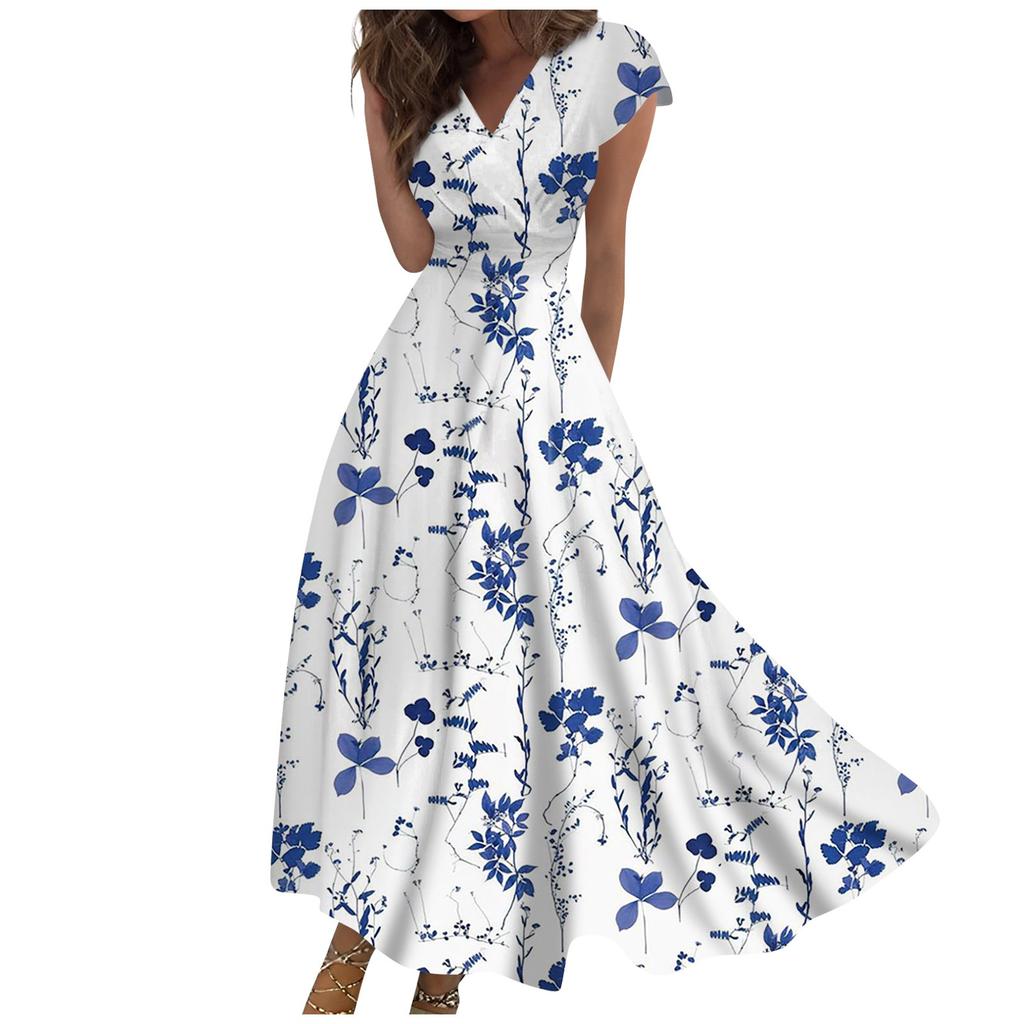 Damen Maxikleid Langes Kleid Freizeitkleid Chiffonkleider Schwingkleid Farbe Lässig Reif Outdoor Täglich Date Rüschen Kurzarm V-Ausschnitt Kleid