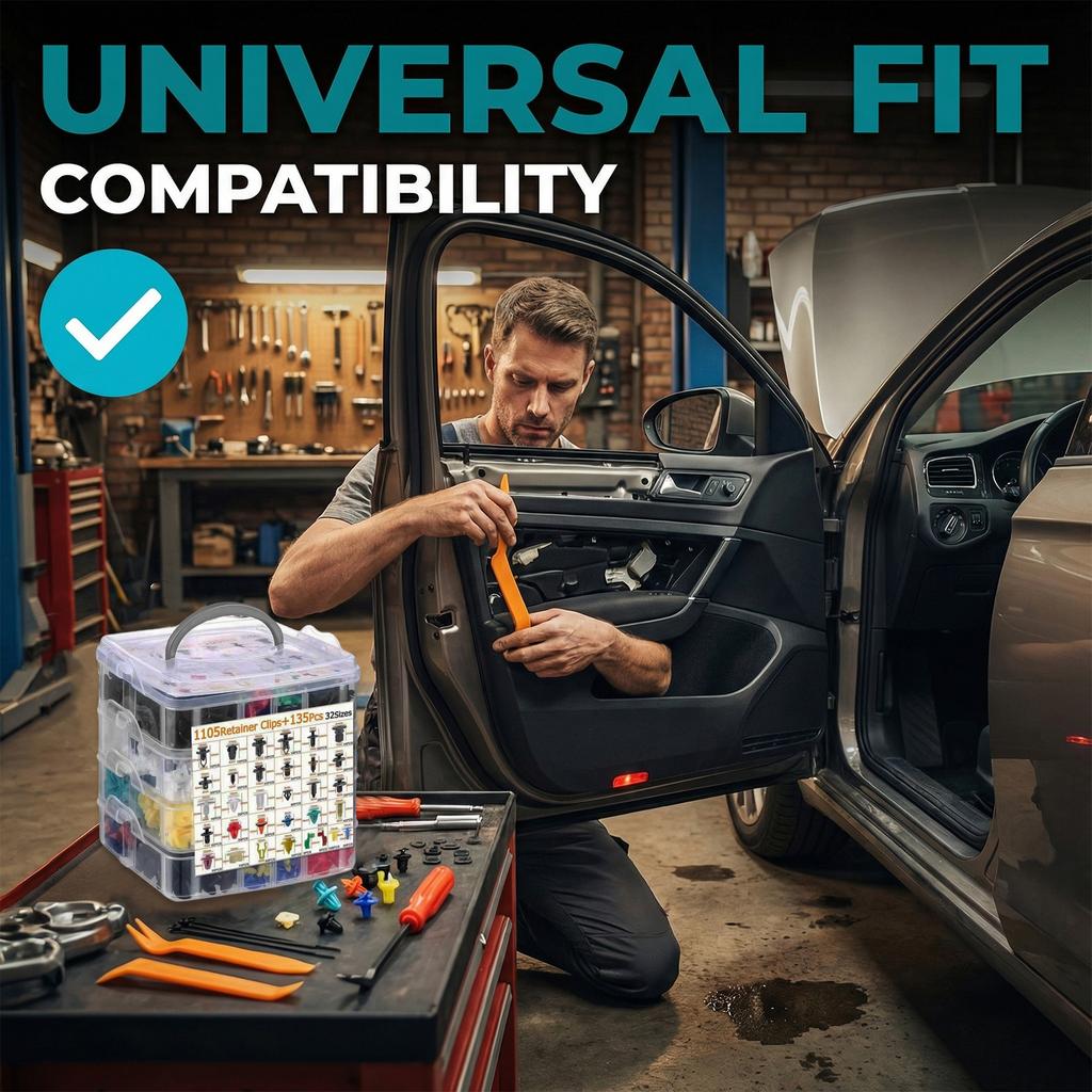 1240Pcs Car Retainer Clips & Body Clips Kit Nylon Bumper Fender Rivets Door Panel Clips Plastic Rivets with 10 Cable Ties