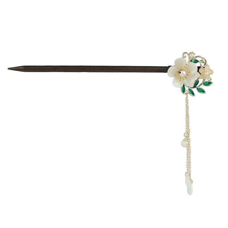 Ebony Hairpin with Tassels - Banana Leaf Design for Hanfu Hairstyles