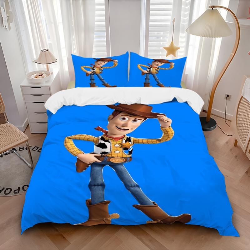 3pcs Disney Blue Woody Pattern Bedding Set, 1* Cover + 2*Pillowcases, Printed Bedding Set, Soft and Comfortable, Suitable for Bedroom and Guest R
