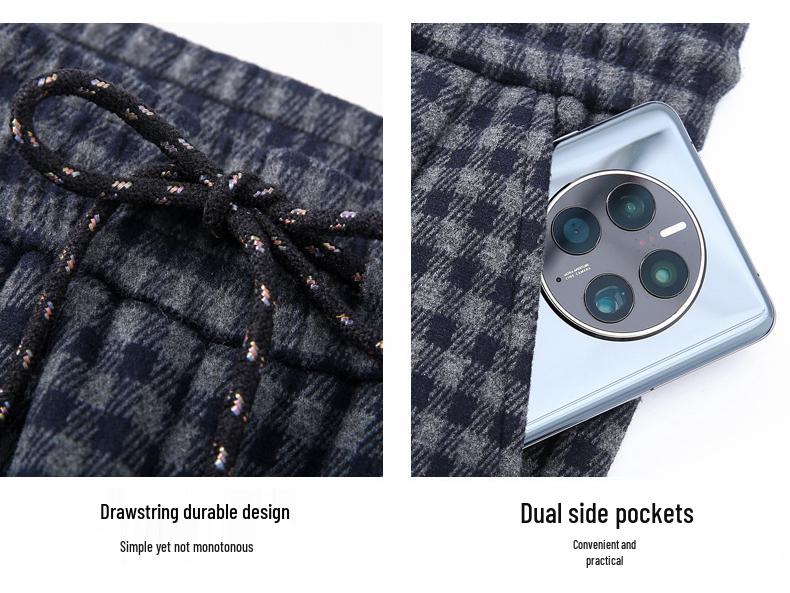 Zhengzhou Women's High Waist Retro Plaid Pants: Autumn/Winter Loose Slim Fit, Straight/Wide Leg, Fleece 2697.