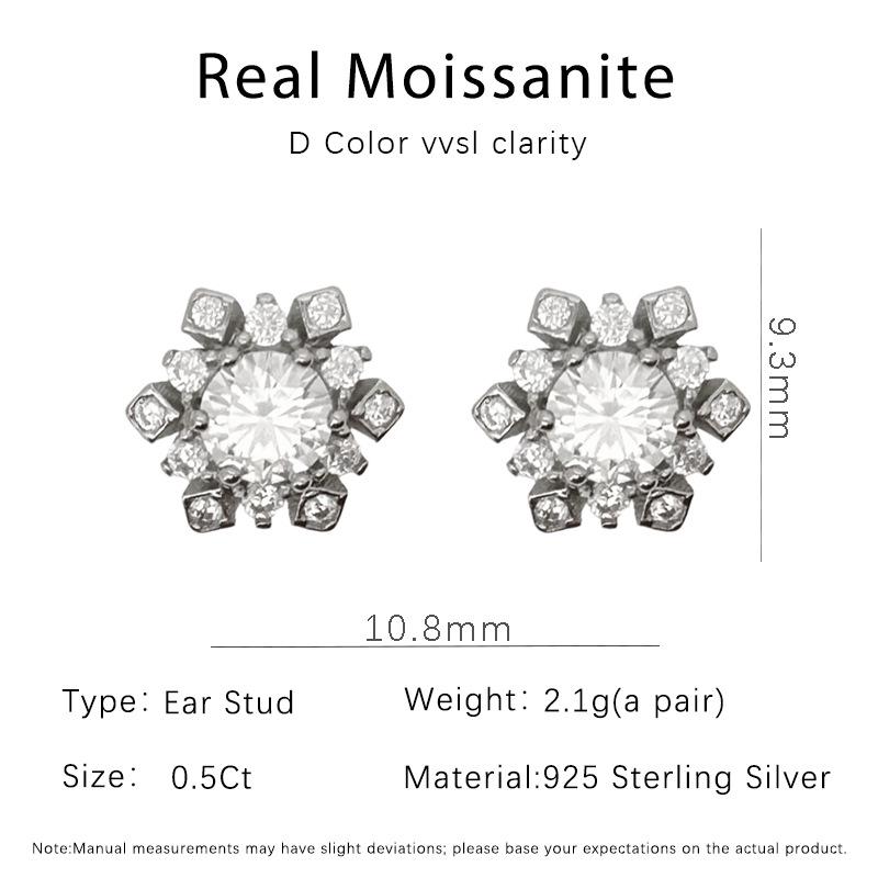S925 Sterling Silver Moissanite Snowflake Stud Earrings for Women - Sparkly, Elegant, and Fashionable Jewelry