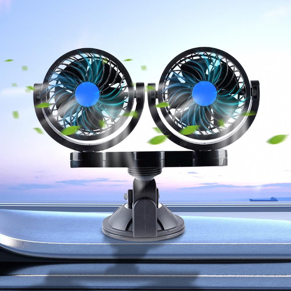 12V/24V Car Cooling Fan Adjustable Speed Dual Head Electric Car Circulator Low Noise Auto Fan Summer Accessories