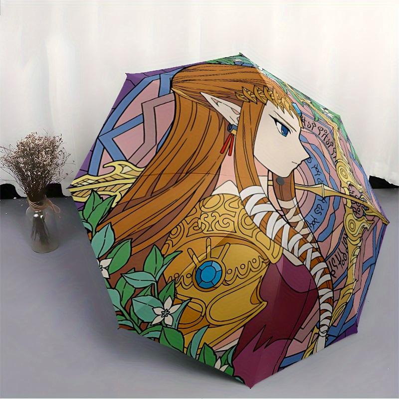 Legend Zelda Automatic Windproof Folding Umbrella, Compact Travel Umbrella for All Occasions, Cartoon Portable Compact Umbrella A0823069