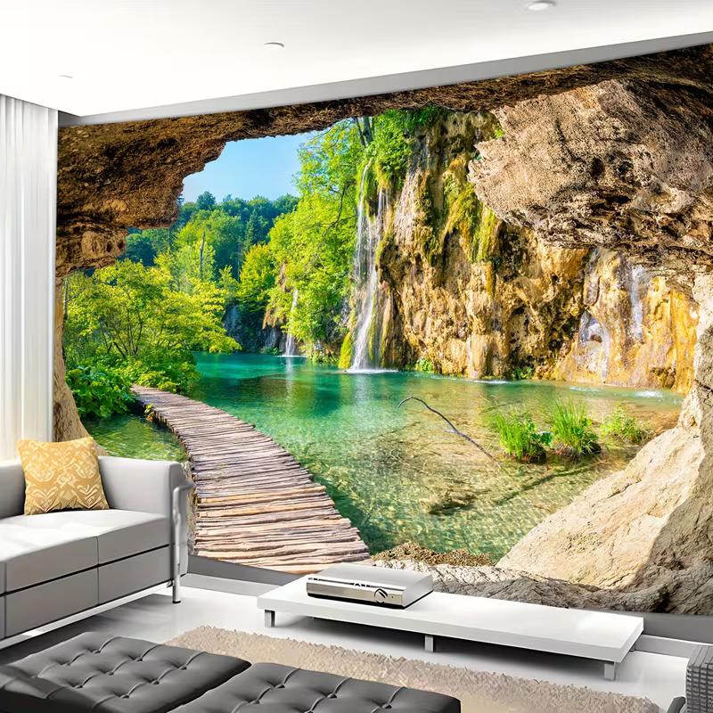 2D Waterfall Lake Backdrop for Photography & Live Streaming