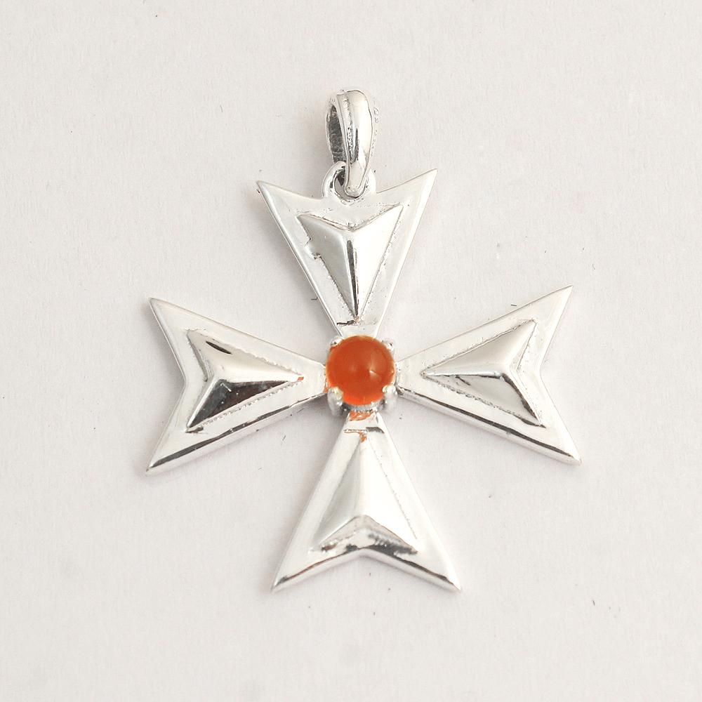 Karneol-Malteserkreuz-Anhänger, 100 % 925er Sterlingsilber, Charm-Anhänger