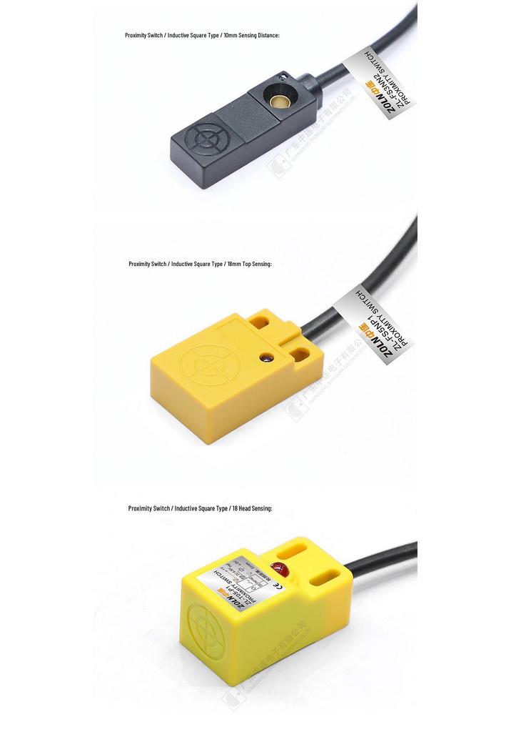 Central Connection Inductive Proximity Sensor, Square Type, Metal Detection, PNP & NPN Normally Open.