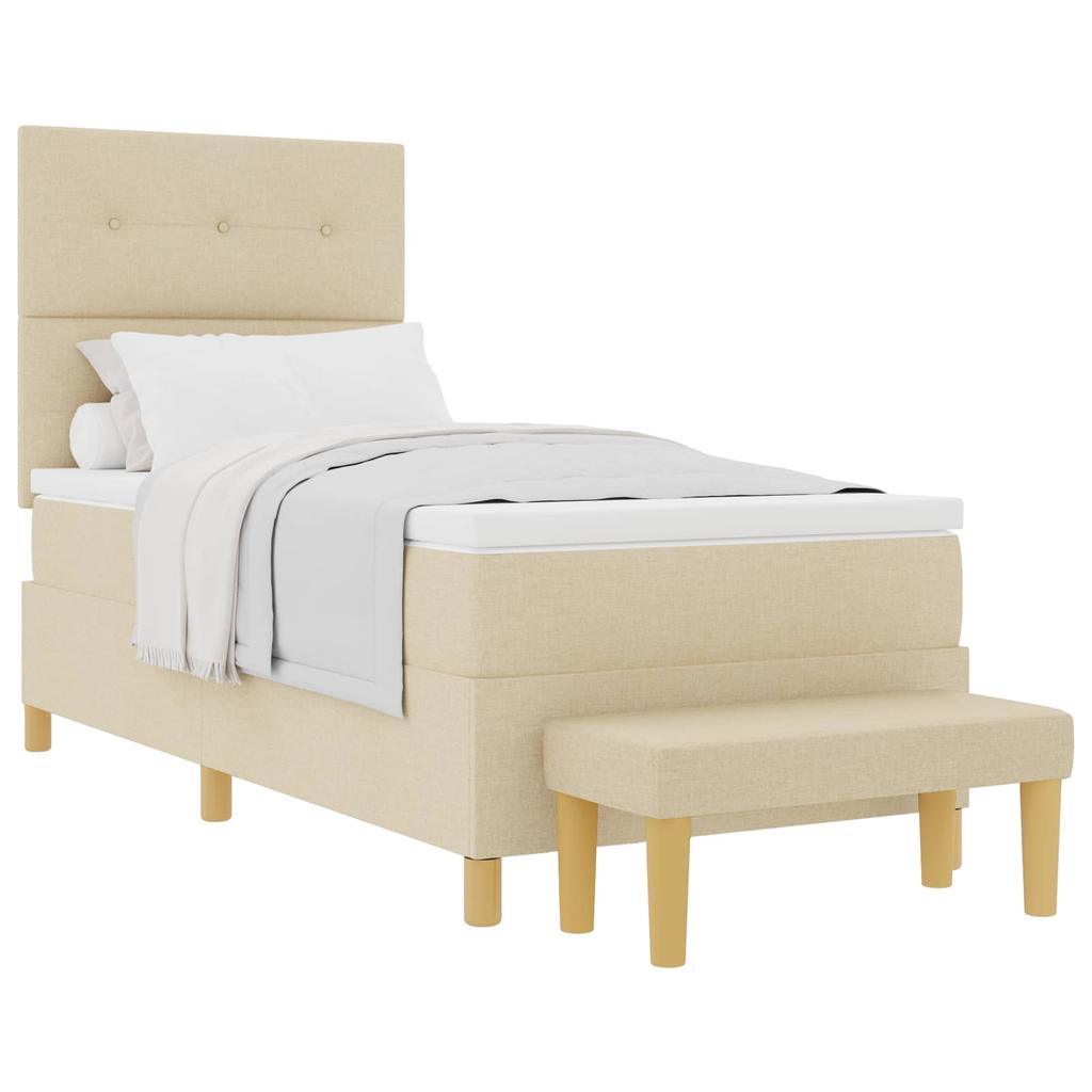 Box Spring Bed with Headboard Cream 190 X 90 Cm Fabric