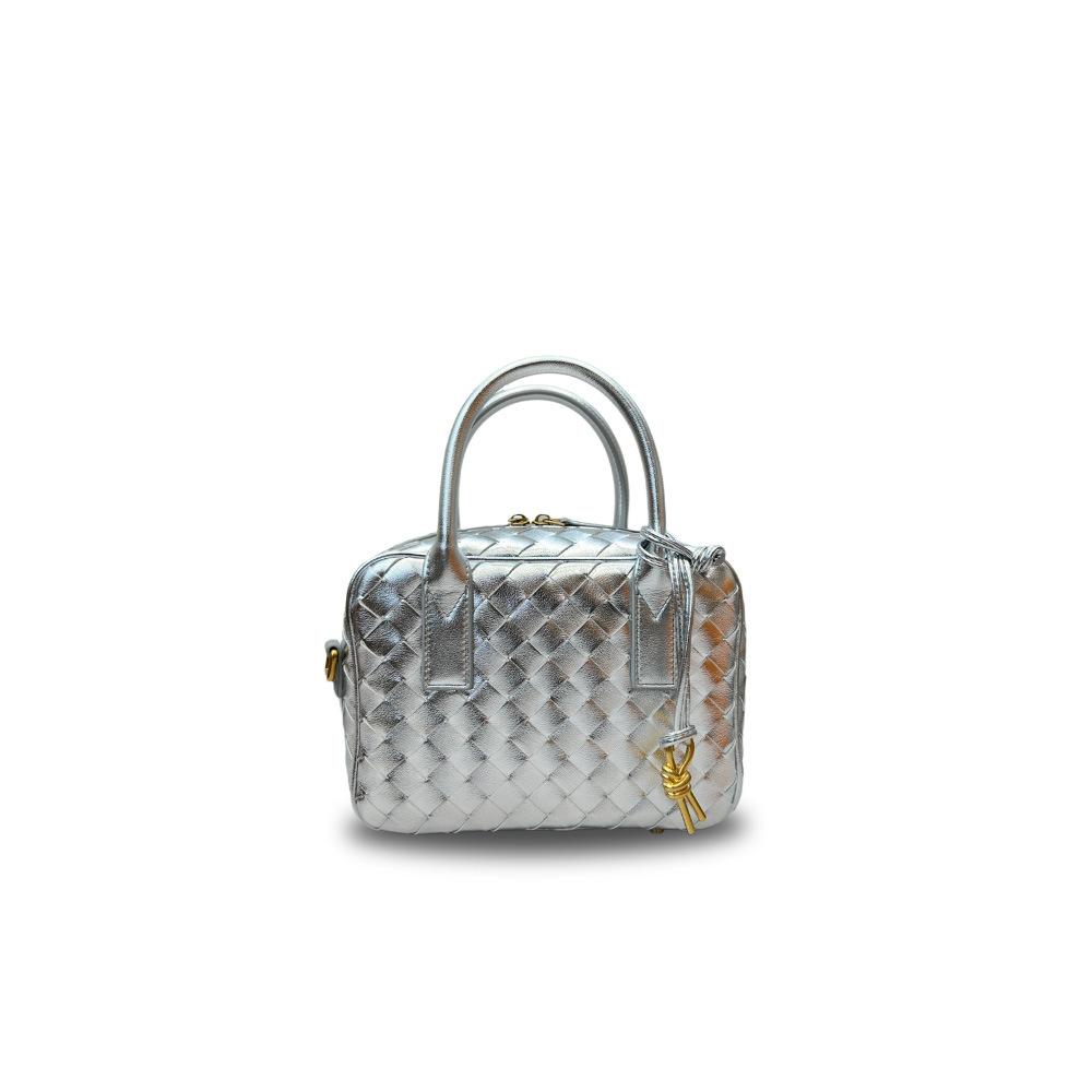 2025 Cross-border leather woven bowling bag, foreign trade explosion, cowhide small square bag, portable messenger shoulder bag, female