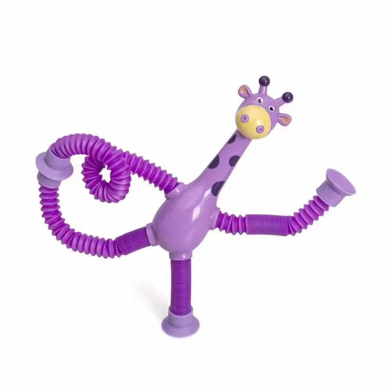 Light-Up Giraffe Telescopic Tube Educational Suction Cup Toy for Parent-Child Interaction