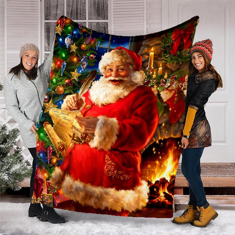 Christmas Santa Claus Theme Printed Blanket - Perfect for Couch, Bed, Travel & Outdoor Use | Machine Washable, Cozy & Durable.